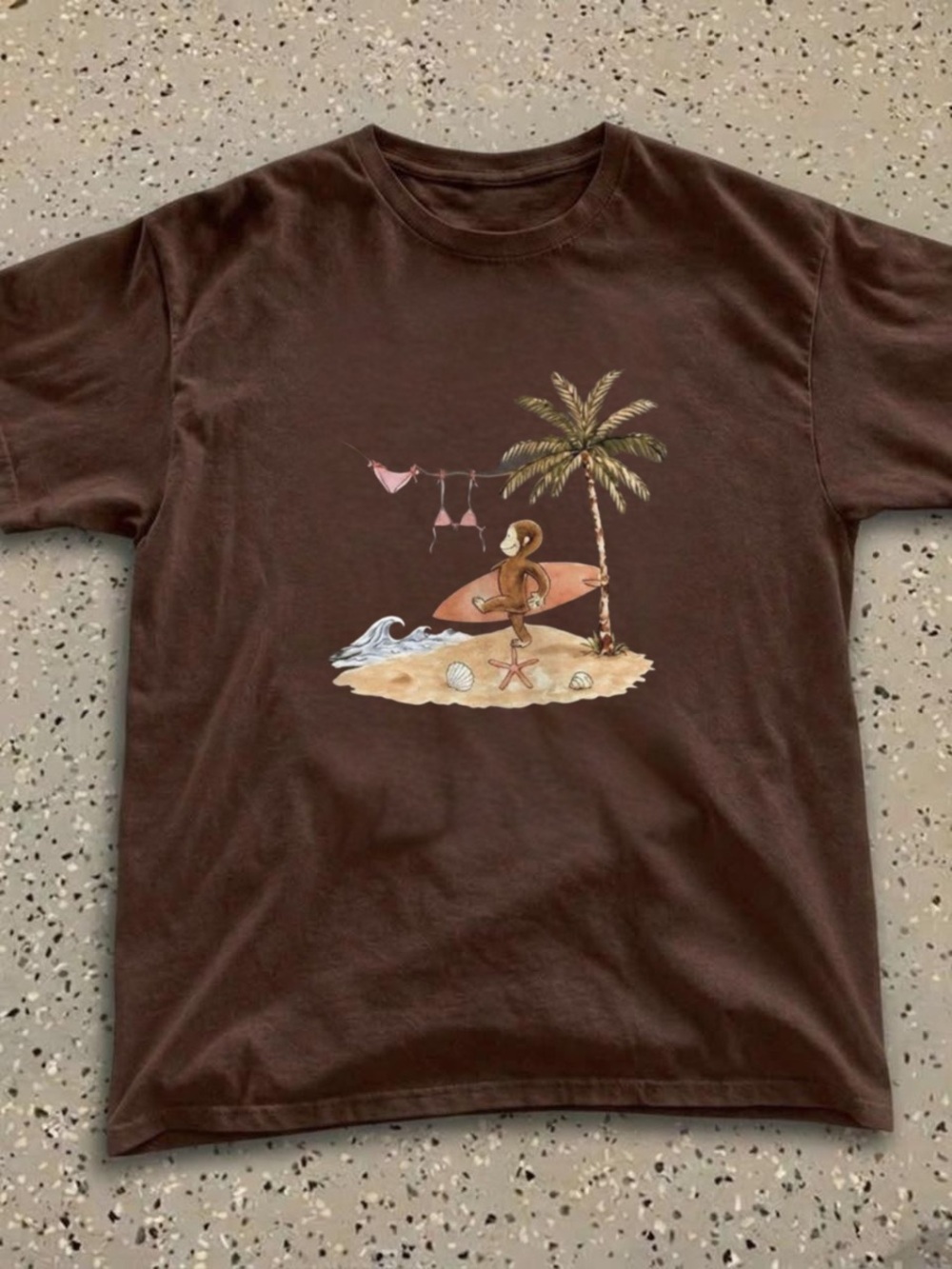 Tropical Surf Monkey Graphic Tee - Unbranded Chameleon Brown Size M